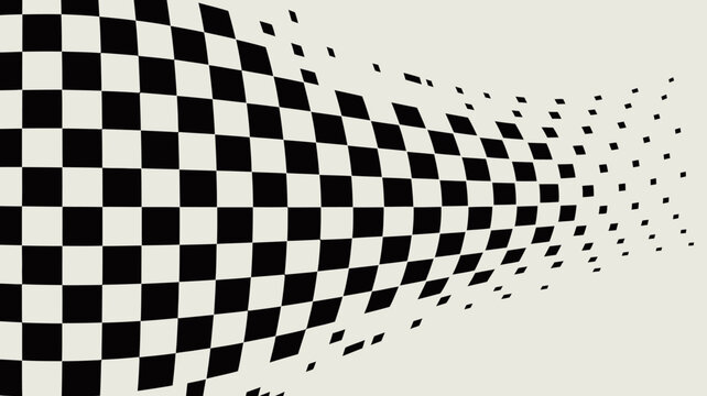 A striking abstract composition features a black and white checkered pattern that dynamically distorts and fades into a neutral background high quality professional detailed modern elegant
