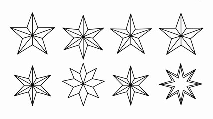 Obraz premium A collection of eight black and white star illustrations are displayed against a plain white background showcasing various point counts high quality professional detailed modern elegant
