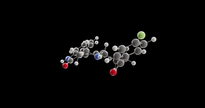 Droperidol molecule, rotating 3D model of antidopaminergic, looped video on a black background
