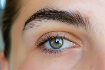 Obraz premium Close up of a female eye with long eyelashes, showcasing perfect eyebrow shape and highlighting natural beauty