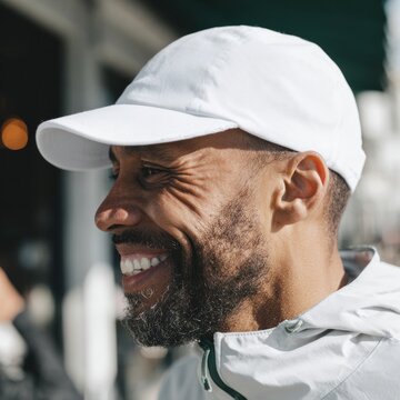 Smiling man wearing white cap