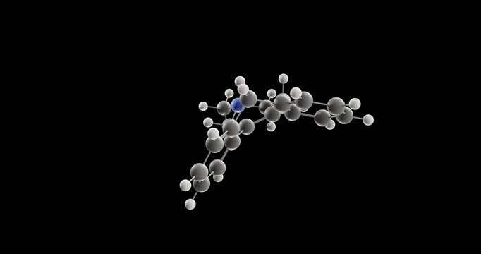 Setiptiline molecule, rotating 3D model of tetracyclic antidepressant, looped video on a black background
