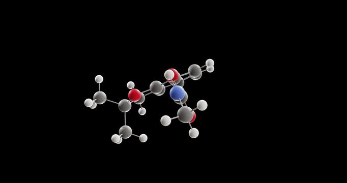 Carbofuran molecule, rotating 3D model of pesticide, looped video on a black background
