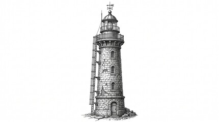 Classic Stone Lighthouse Guiding the Way in Black and White Silhouette