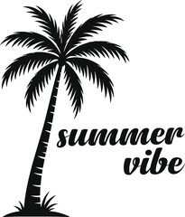 Obraz premium Summer Vibe Text with Palm Tree Tropical Beach Minimal Illustration