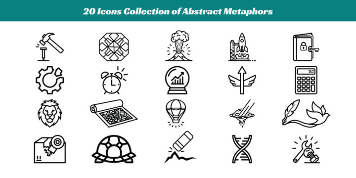 Collection of diverse abstract metaphors and symbolic icons
