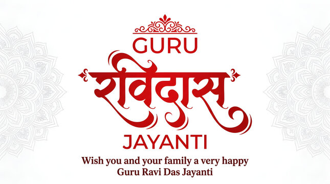 Guru Ravidas Jayanti celebration greeting card with red and gold calligraphy on white background