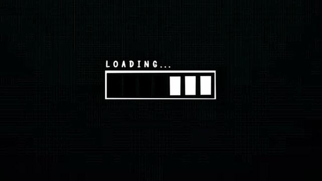 Digital loading progress bar animation on a dark screen, visually representing data processing, system readiness, or an ongoing operation in a modern interface design