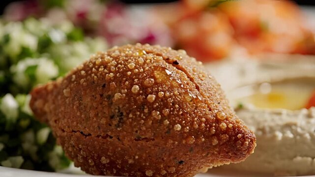 Delicious Kibbeh Fried Middle Eastern Food Appetizer Close Up.