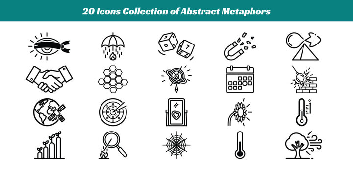 Collection of diverse abstract metaphors illustrated in a minimalist style

