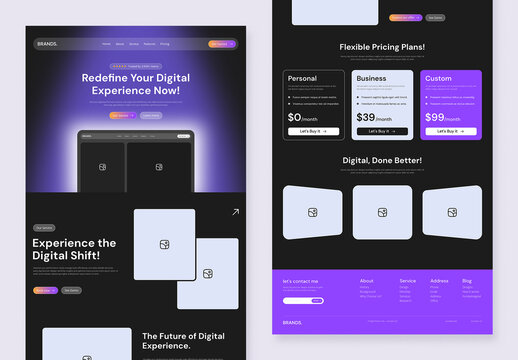 Website Wireframe Landing Page Template for UX UI Design