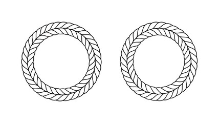 This image depicts two circular frames created from tightly woven rope or cord presented in a simple black and white line drawing high quality professional detailed © Peradox