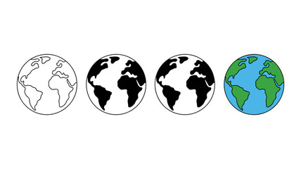 Obraz premium Four depictions of earth are shown progressing from a simple outline to a fully colored representation of continents and oceans high quality professional detailed modern elegant