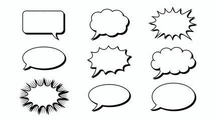 Fototapeta premium A collection of various black and white speech bubbles and explosion graphics representing dialogue and sound effects high quality professional detailed modern elegant stylish clean crisp