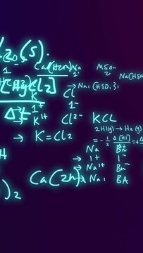 Vertical video: View shifting causing cyan formulas appearing and growing, zooming to show notes