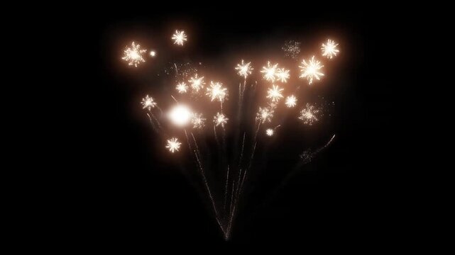 Colorful fireworks sparkle in the dark night sky, perfect for celebrations, New Year's Eve, anniversaries, and holiday festive backgrounds.