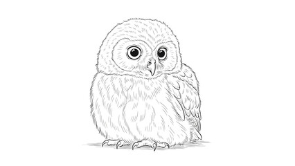 Fototapeta premium Cute baby owl line art illustration for coloring book
