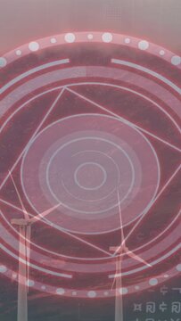 Vertical video: Two turbines being tracked after HUD start, blades turning while HUD pulsing output