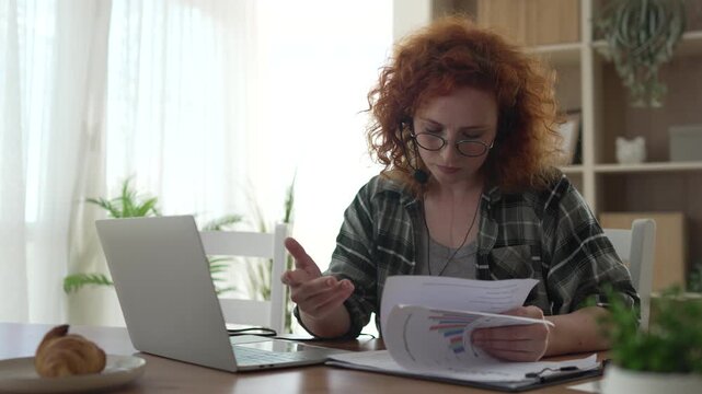 Focused call center agent working remotely from home