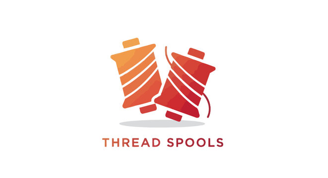 Two Orange and Red Thread Spools Logo Design on White Background.