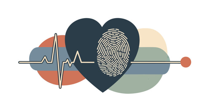 Heart with ECG and fingerprint.