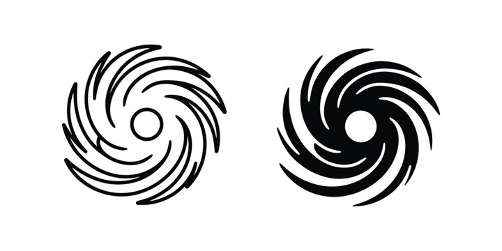 Two hurricane or cyclone outline and solid black shapes