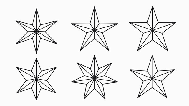 A simple black and white illustration showcases six five pointed stars arranged in a two row three column grid on a white background high quality professional