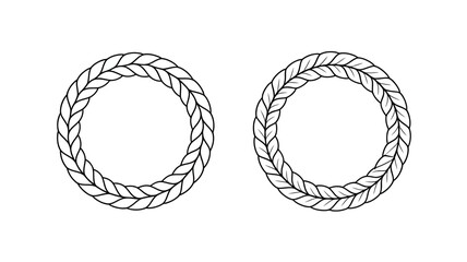 This image showcases two circular rope frames intricately woven with a textured braided pattern in a simple black and white style high quality professional detailed modern © rocky