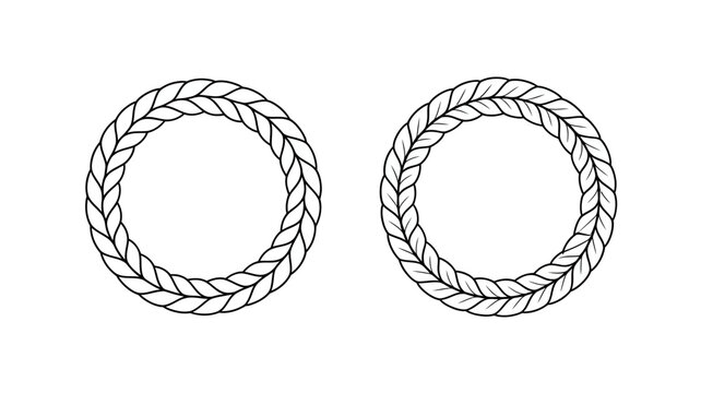 This image showcases two circular rope frames intricately woven with a textured braided pattern in a simple black and white style high quality professional detailed modern