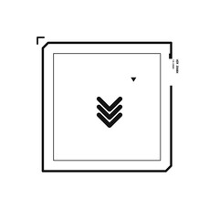Black square frame with abstract graphic elements and arrows pointing down on transparent background. © Asteroid-Art