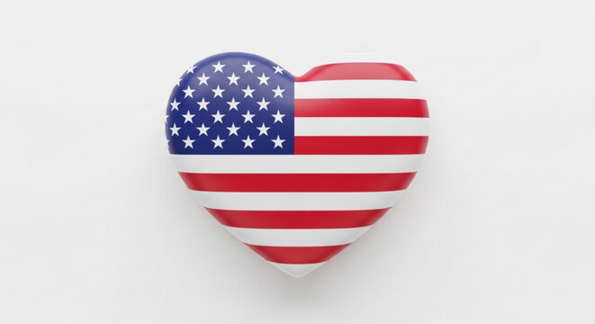 American flag heart symbol on white background representing patriotism and love for usa