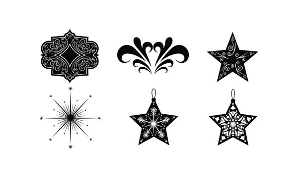Decorative christmas snowflake star vector silhouette illustration.