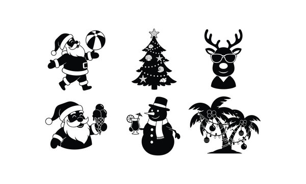 Summer holiday characters and tropical tree vector silhouette illustration festive graphics.