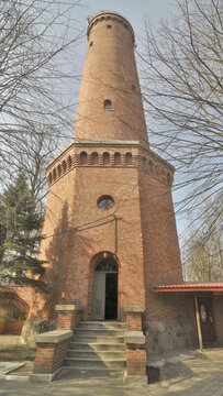 Gąski Lighthouse located in Gąski or Funkenhagen, on the Polish coast of the Baltic Sea,  West Pomeranian Voivodeship, in Poland