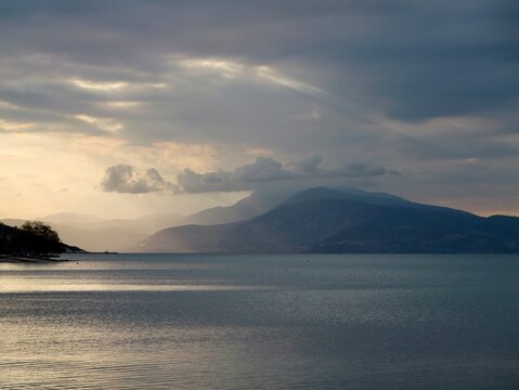 Sunset over the Mediterranean Sea at Salamina Bay, Greece