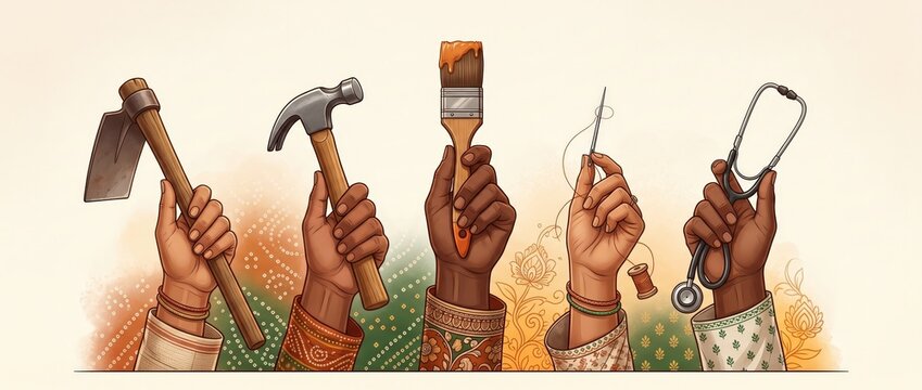 Bharat Labour Day Tools Concept