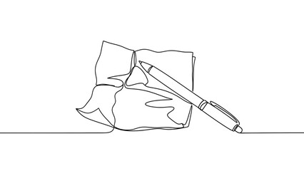 Obraz premium Minimalist Line Drawing of Crumpled Paper and Pen on Flat Surface