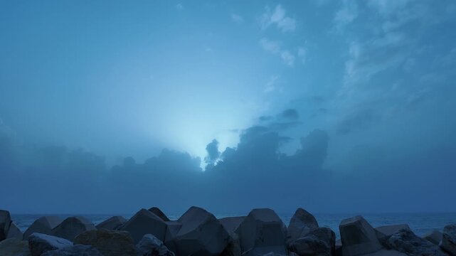 Cloudy Coastal Pan from Rocky Sea to Marina and Waterfront &ndash; Lebanon
