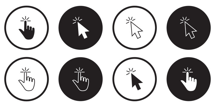 Hand clicking icon collection. Pointer click icon. Hand icon design. Set of Hand Cursor icons click and Cursor icons click. Click cursor icon.