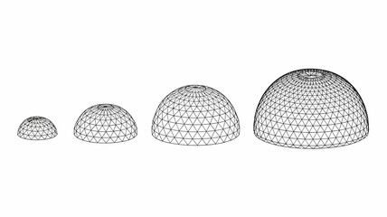 A series of four progressively larger geodesic domes are rendered in a minimalist wireframe style against a plain white background high quality professional detailed modern elegant © DesignHub