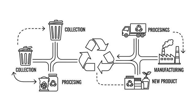 Recycling Process Flowchart with Waste Collection Processing Manufacturing and New Product Development