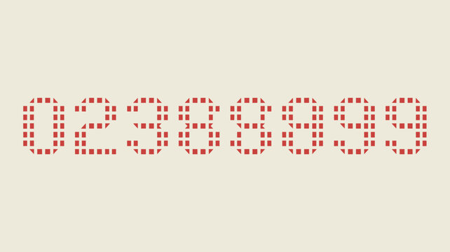 A digital clock display shows the time 02 33 88 99 99 formed by red segmented led style numbers on a beige background high quality professional