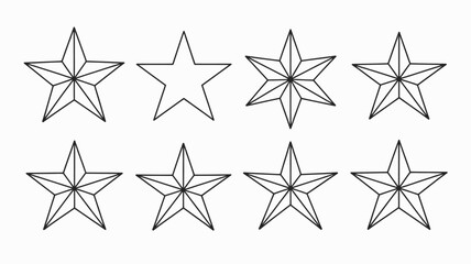 Obraz premium A collection of eight black outline stars are arranged on a plain white background showcasing various star shapes and designs high quality professional detailed modern elegant