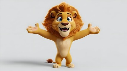 Fototapeta premium Cartoon lion character with open arms on white background
