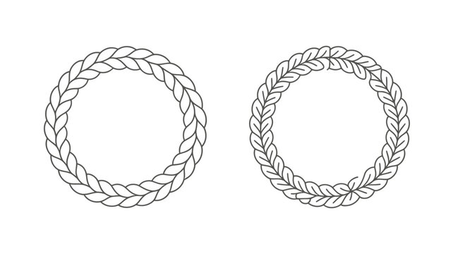 Two circular frames are illustrated each intricately woven from rope or braided strands creating a textured decorative border high quality professional detailed modern elegant stylish clean