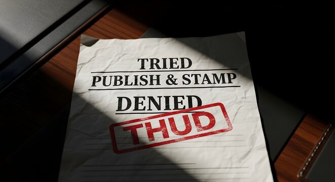 Document with 'Denied' and 'Thud' Stamp Symbolizing Rejection and Failure