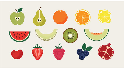 Obraz premium Fresh Fruit Vector Icons - Healthy Eating & Food Design Elements
