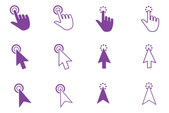 Click Hand and Cursor Pointer Icon Set &ndash; Tap Gesture, Mouse Click, Touchscreen Interaction Line Icons