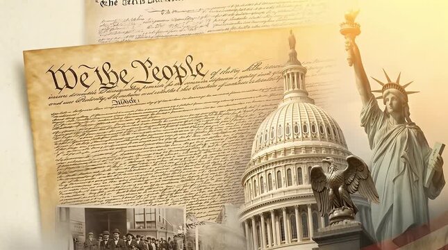 Historical American Documents and Symbols with Soft Lighting Creating a Reflective Atmosphere in a Vintage Setting