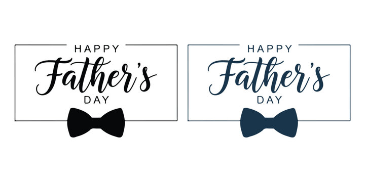 Happy Father's Day greeting card lettering set with bow tie icons